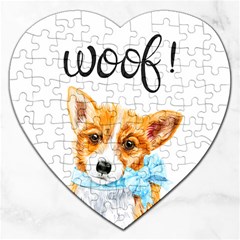 Welsh Corgi Pembrock With A Blue Bow Jigsaw Puzzle (heart) by ladynatali