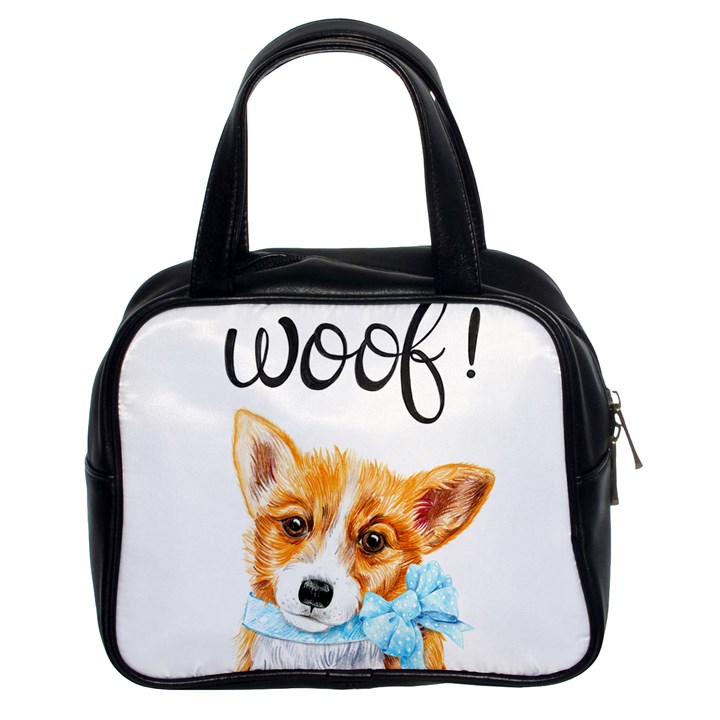 Welsh Corgi Pembrock with a blue bow Classic Handbag (Two Sides)