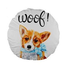 Welsh Corgi Pembrock With A Blue Bow Standard 15  Premium Round Cushions by ladynatali