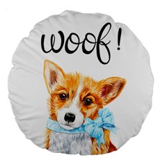 Welsh Corgi Pembrock With A Blue Bow Large 18  Premium Round Cushions by ladynatali