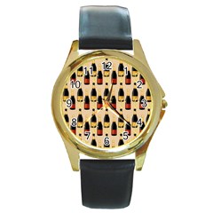 Champagne For The Holiday Round Gold Metal Watch by SychEva