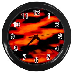 Red  Waves Abstract Series No13 Wall Clock (black) by DimitriosArt