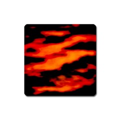 Red  Waves Abstract Series No13 Square Magnet by DimitriosArt