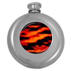 Red  Waves Abstract Series No13 Round Hip Flask (5 Oz) by DimitriosArt