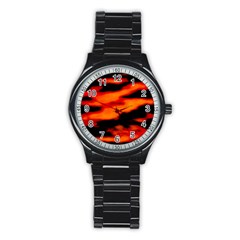 Red  Waves Abstract Series No13 Stainless Steel Round Watch by DimitriosArt