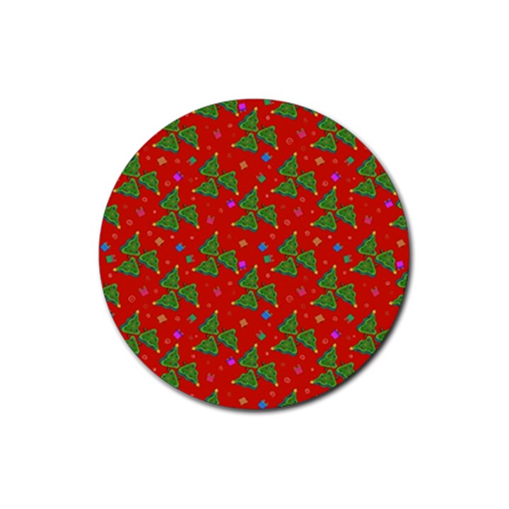 Christmas Trees Rubber Coaster (Round)