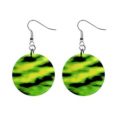 Green  Waves Abstract Series No12 Mini Button Earrings by DimitriosArt