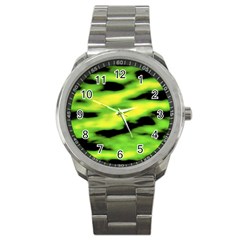 Green  Waves Abstract Series No12 Sport Metal Watch by DimitriosArt