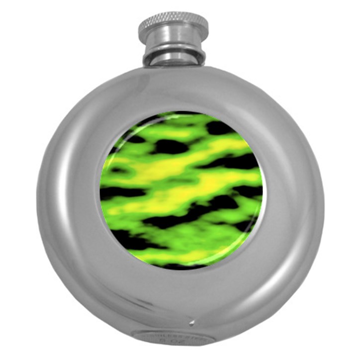 Green  Waves Abstract Series No12 Round Hip Flask (5 oz)