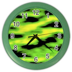 Green  Waves Abstract Series No12 Color Wall Clock by DimitriosArt