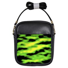 Green  Waves Abstract Series No12 Girls Sling Bag by DimitriosArt