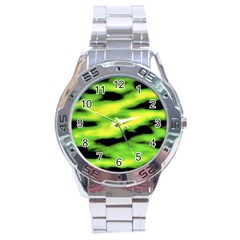 Green  Waves Abstract Series No12 Stainless Steel Analogue Watch by DimitriosArt