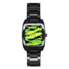 Green  Waves Abstract Series No12 Stainless Steel Barrel Watch by DimitriosArt