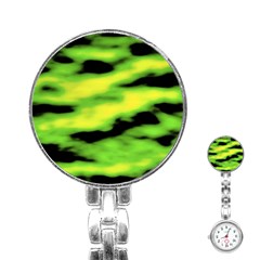 Green  Waves Abstract Series No12 Stainless Steel Nurses Watch by DimitriosArt