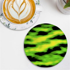 Green  Waves Abstract Series No12 Uv Print Round Tile Coaster by DimitriosArt