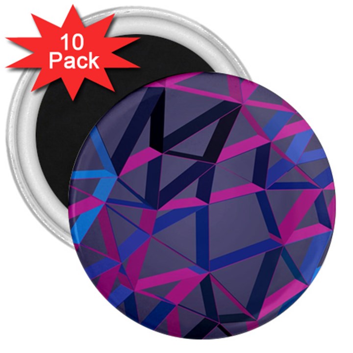 3d Lovely Geo Lines 3  Magnets (10 pack) 