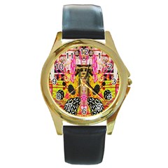 Digital Illusion Round Gold Metal Watch by Sparkle