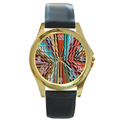 Digital Illusion Round Gold Metal Watch by Sparkle