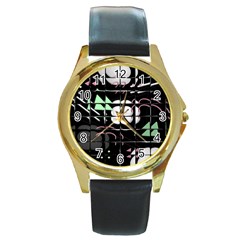 Digital Illusion Round Gold Metal Watch by Sparkle