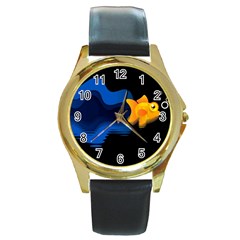 Digital Illusion Round Gold Metal Watch by Sparkle