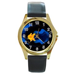 Digital Illusion Round Gold Metal Watch by Sparkle