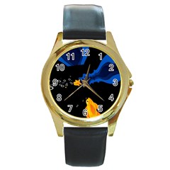 Digital Illusion Round Gold Metal Watch by Sparkle