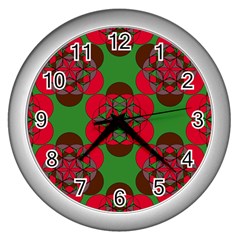 Abstract Pattern Geometric Backgrounds   Wall Clock (silver) by Eskimos