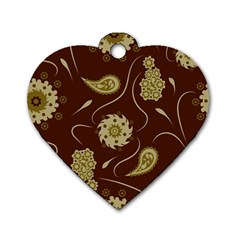 Floral Pattern Paisley Style  Dog Tag Heart (one Side) by Eskimos