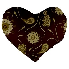 Floral Pattern Paisley Style  Large 19  Premium Heart Shape Cushions by Eskimos