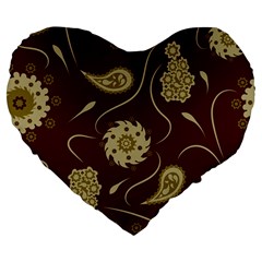 Floral Pattern Paisley Style  Large 19  Premium Flano Heart Shape Cushions by Eskimos