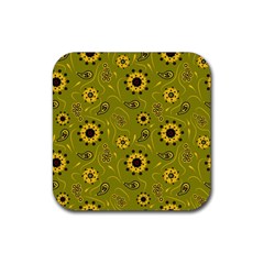 Floral Pattern Paisley Style  Rubber Coaster (square) by Eskimos