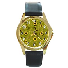 Floral Pattern Paisley Style  Round Gold Metal Watch by Eskimos