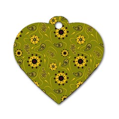 Floral Pattern Paisley Style  Dog Tag Heart (two Sides)