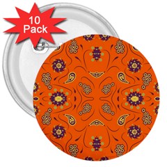 Floral Pattern Paisley Style  3  Buttons (10 Pack)  by Eskimos