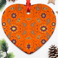 Floral Pattern Paisley Style  Heart Ornament (two Sides) by Eskimos