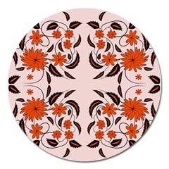 Floral Folk Damask Pattern  Magnet 5  (round) by Eskimos