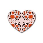 Floral folk damask pattern  Rubber Heart Coaster (4 pack) Front