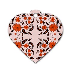 Floral Folk Damask Pattern  Dog Tag Heart (two Sides) by Eskimos