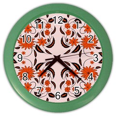 Floral Folk Damask Pattern  Color Wall Clock by Eskimos