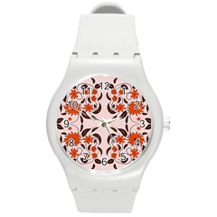 Floral Folk Damask Pattern  Round Plastic Sport Watch (m) by Eskimos