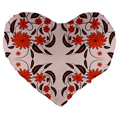 Floral Folk Damask Pattern  Large 19  Premium Heart Shape Cushions by Eskimos