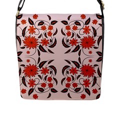 Floral Folk Damask Pattern  Flap Closure Messenger Bag (l) by Eskimos