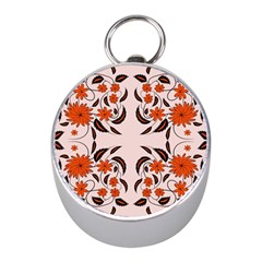 Floral Folk Damask Pattern  Mini Silver Compasses by Eskimos