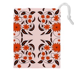 Floral Folk Damask Pattern  Drawstring Pouch (5xl) by Eskimos