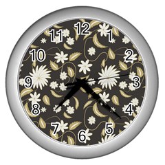 Folk Flowers Print Floral Pattern Ethnic Art Wall Clock (silver) by Eskimos