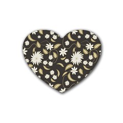 Folk Flowers Print Floral Pattern Ethnic Art Rubber Heart Coaster (4 Pack) by Eskimos