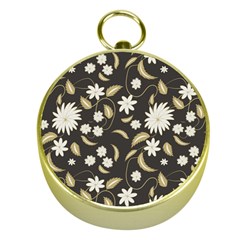 Folk Flowers Print Floral Pattern Ethnic Art Gold Compasses by Eskimos