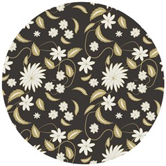 Folk Flowers Print Floral Pattern Ethnic Art Wooden Puzzle Round by Eskimos