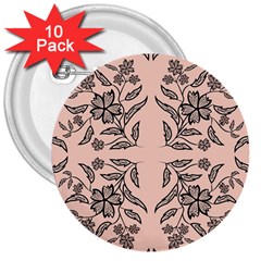 Floral folk damask pattern  3  Buttons (10 pack) 