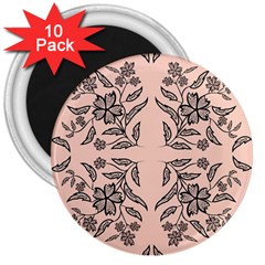 Floral folk damask pattern  3  Magnets (10 pack) 